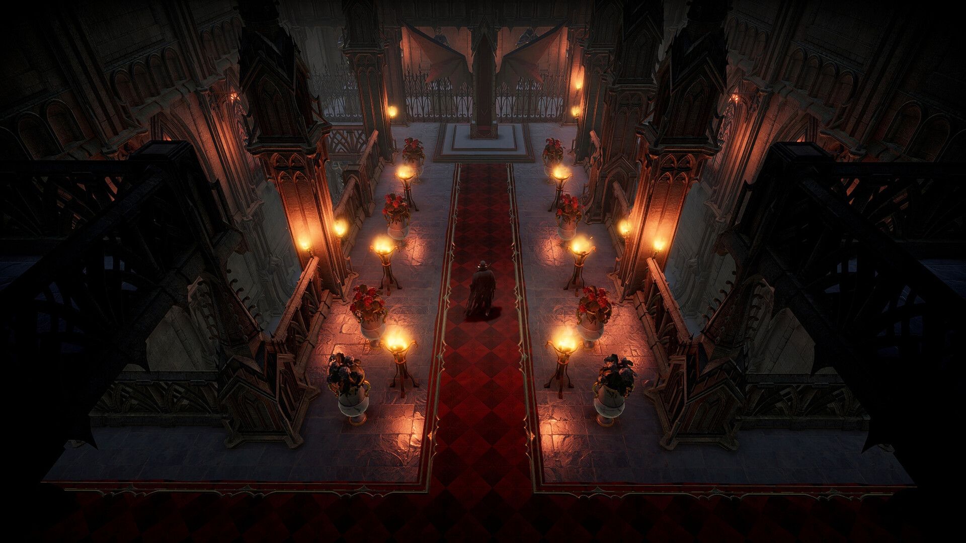 V Rising: beleuchteter Thronsaal einer Vampirburg