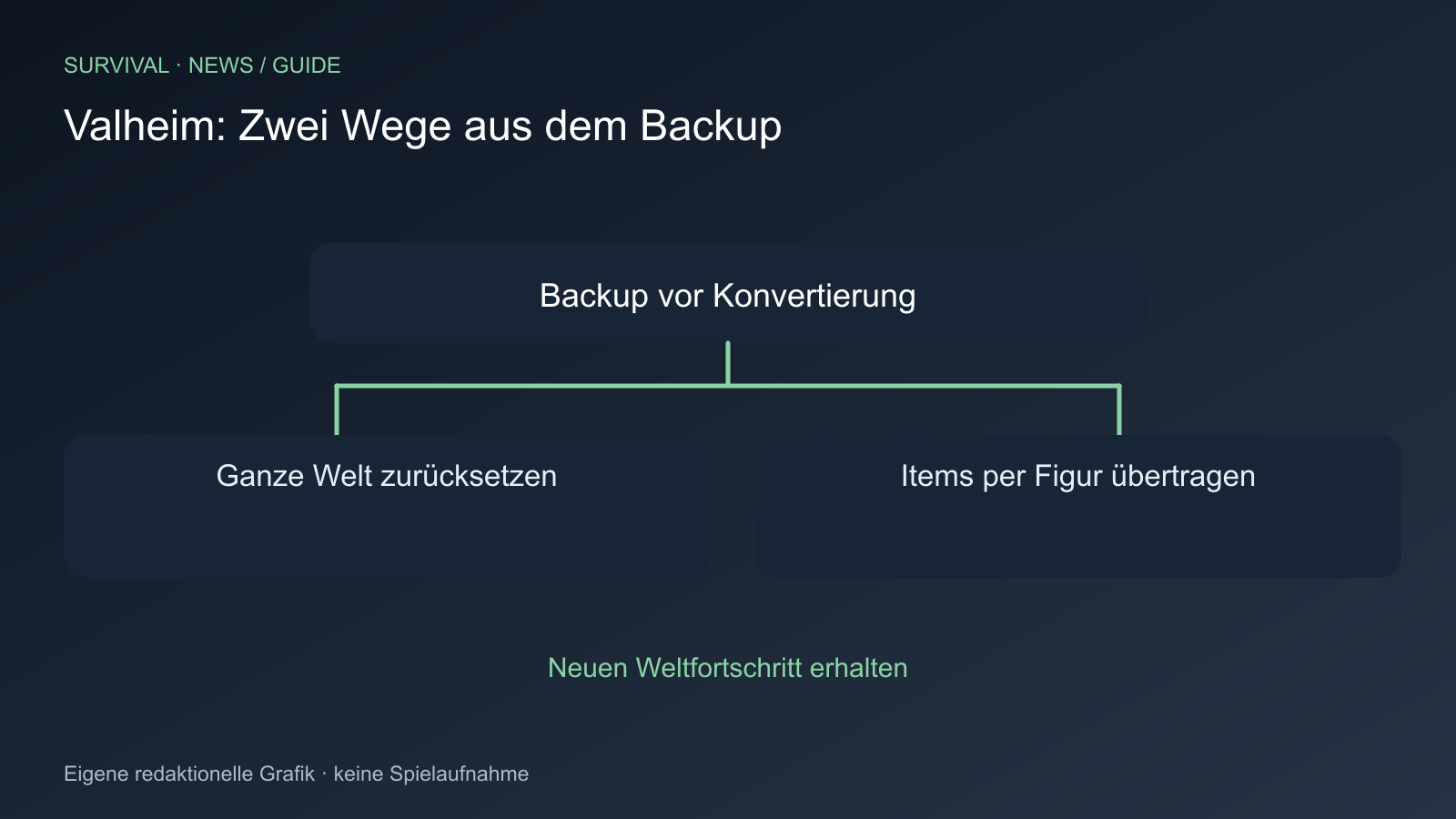 Backup vor Konvertierung; Ganze Welt zurücksetzen; Items per Figur übertragen; Neuen Weltfortschritt erhalten